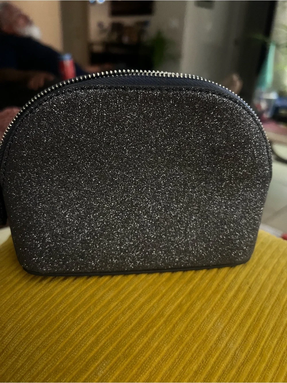 KATE SPADE silver glitter cosmetic small pouch bag NWOT